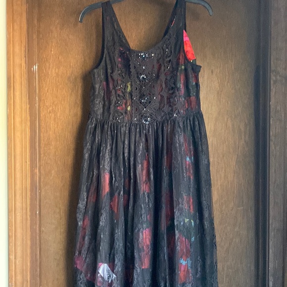Anthropologie Dresses & Skirts - Anthropologie Black Lace Midi Dress with Floral Lining NWT